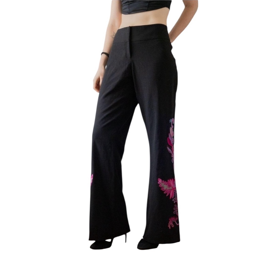 Cache Black Pink Blue Fairy Embroidered Flare Trouser Pants Slacks Whimsigoth 14 - Picture 2 of 11